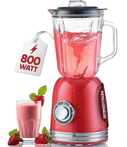 ProfiCook® Mixer | Mélangeur sur pied | Récipient en verre 1,5L | Ice Crush & Mode Turbo | 4 couteaux en acier inoxydable | Mélangeur haute performance | Boîtier métallique | 800 W | PC UM 1195 |rouge