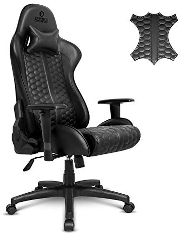 EMPIRE GAMING - Black Edition spelstol gamer kontorsstol - äkta läder - ergonomisk sits inbyggd ländryggskudde - lutande ryggstöd justerbart armstöd