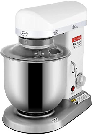 Ristoattrezzature Planetaria Impastatrice Professionale Monofase - Capacità 7 lt (Capacità Farina 750 gr, Capacità Impasto 2,5 kg) - Giri Motore 0-302 Rpm, Potenza 0.5 kW