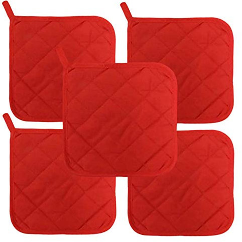 Lobyn Value Packs Economical Lightweight Bulk Potholders Ten (10) Pack Everyday Quality 6.5 Square Perfect for Craft Projects Brite Red