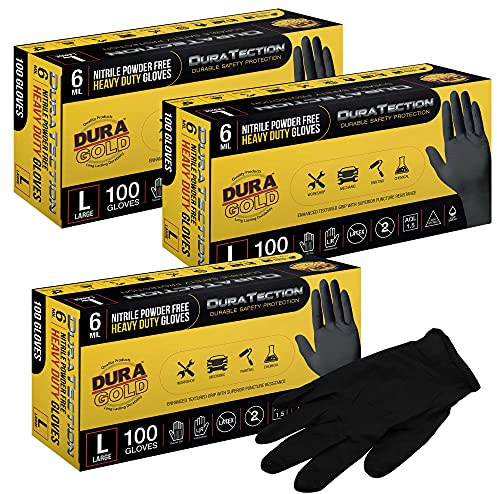 Dura-Gold HD Black Nitrile Disposable Gloves, Box of 100, Size Small, 6 Mil - Latex Free, Powder Free, Textured Grip, Food Safe, Small (Pack of 100)