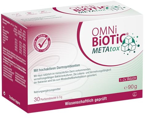 OMNi BiOTiC METAtox | 30 Portionen | 9 Bakterienstämme | 15 Mrd. Keime pro Tagesdosis | Pulver | Vegan | Zur täglichen Anwendung | Mit Bakterien für die Darmflora