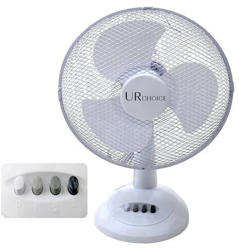 12 Inch Portable Desk Fan, Oscillating White Table Fan with 3 Speed Settings, Adjustable Tilt, Powerful Cooling Airflow & Quiet Operation, Lightweight Premium Fan for Bedroom or Office Use