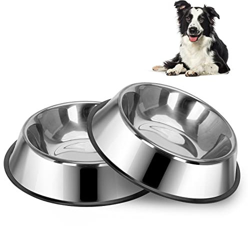 Nobleza 2 Pack Stainless Steel Metal Large Dog Bowls - 790ml, 25.3 cm/ 10 in Diameter Dog Bowl Large Dogs Water Food Feeding Bowls with Non Slip Base Pet Food Bowl for Dogs