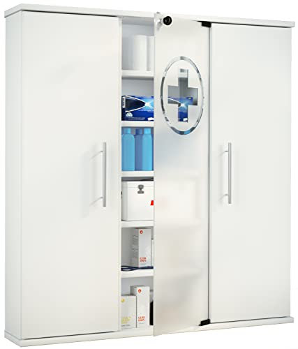 VCM Medizinschrank | Maße ca. 92 x B. 88 x T. 18 cm | Apothekerschrank abschließbar mit DREI Drehtüren | stehend | Arzneischrank - Santila