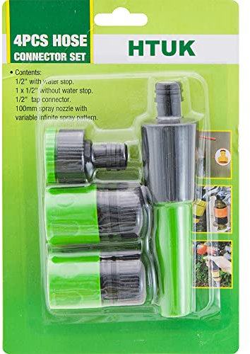 HTUK Hose Connector Set Of 4 Garden Hose Fitting Set Hose Tap Connector Hose Fitting Starter Set Hose End Quick Connector Hose Pipe Fittings Tap Connector Spray Nozzle Water Stop