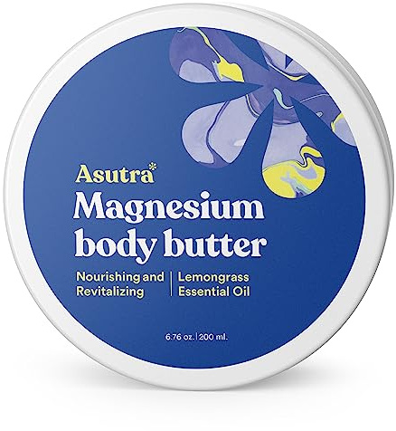 ASUTRA Magnesium Body Butter Lotion, 6.76 oz, Soothing Shea Butter & Almond Oil Moisturizer, Premium-Quality Magnesium, Lemongrass Essential Oil