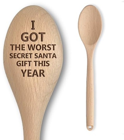 Engraved Wooden Spoon - Funny Rude Bad Secret Santa Gift for Adults - 'I Got The Worst Secret Santa Gift This Year' - Affordable & Fun Baking Spoon – Great for Men/Women