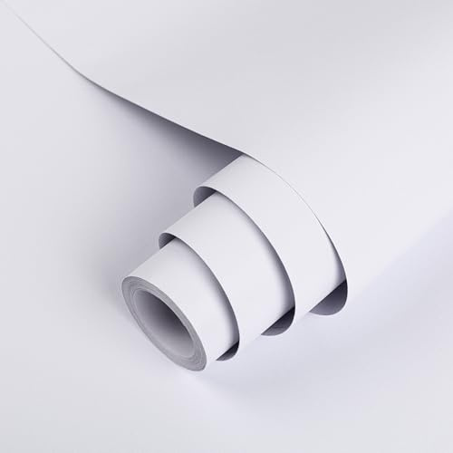Hode Papier Adhesif pour Meuble Mat Revêtement Vinyle Papier Peint Adhesif | 60x1000cm Rouleau Vinyle Adhesif Blanc Papier Peint Autocollant Mural Murs Tables Salles de bain Armoires Comptoirs