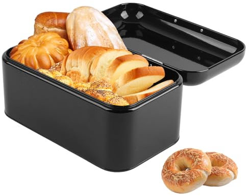 Cream Bread Box for Kitchen Counter, Retro Metal Bread Bin Box Large Capacity Kitchen Storage Container for Loaves, Pastries, Muffins, Dry Food(30.5x18x16cm/12x7.1x6.3 Inches)(Black)