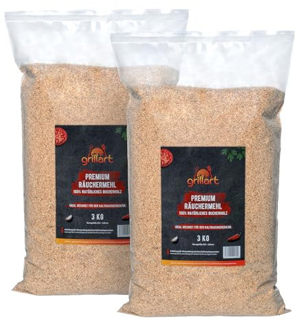 grillart® Farine de fumage de qualité supérieure - 3 kg - Idéal pour le fumage à froid - 100 % bois de hêtre naturel (lot de 2)