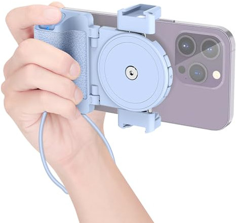 Impugnatura Grip Compatta per Smartphone con Telecomando Wireless Staccabile, Compatibile con iPhone 16 15 14 13 12 11 Galaxy PIXEL MATE 55-90 mm di Larghezza (Blu)