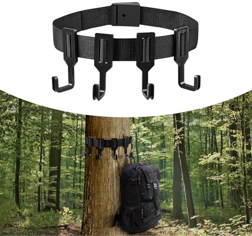 MultiValue Treestand Strap Gear Hangers, Arc de support d'arbre amovible durable avec sangles épaisses et 4 crochets en plastique pour l'escalade, la chasse, la randonnée (A, noir)