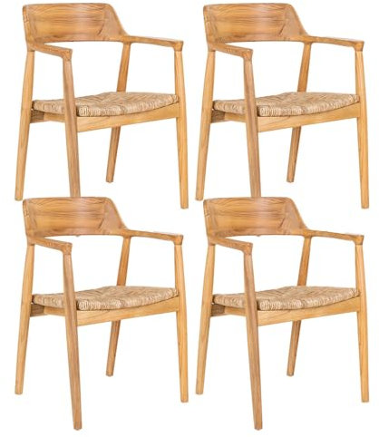 AltoBuy Vancouver - Lot de 4 Chaises en Bois de Sungai et Assise en Paille Naturelle
