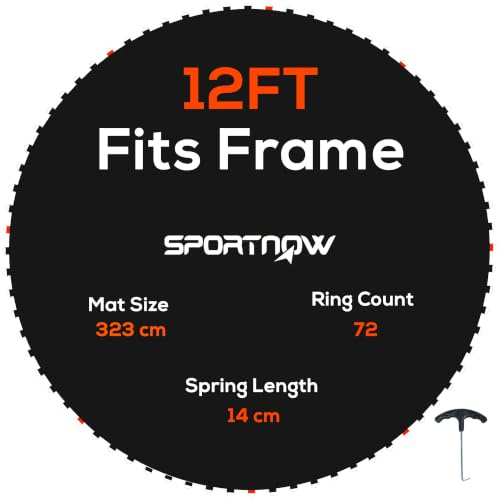 SPORTNOW 8ft/10ft/12ft Trampoline Replacement Mat for V Hooks | Eight Rows of Stitching, Spring Pull Tool, Using 14cm Springs, Trampoline Jumping Mat