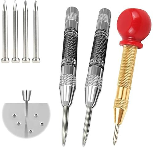 3 Stück Automatik Körner Metall Werkzeug Federbelasteter Center Hole Punch Mit Einstellbarer Einhand Federwirkung Selbstschlagender Körner Werkzeug Mit 4 Ersatzspitzen Für Metall, Holz, Glas