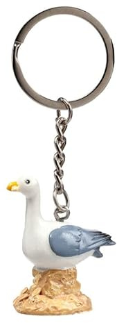 Puckator Portachiavi a forma di gabbiano, con gabbiano su roccia, regalo per la festa della mamma, portachiavi con etichetta, portachiavi alla moda, portachiavi a cerchio, simpatico, accessorio da