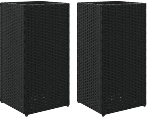 vidaXL Pflanzkübel 2 STK. Schwarz 30x30x60 cm Poly Rattan, Pflanzgefäß, Tomaten Pflanzkübel, Kräuterbeet, Blumenkasten, Pflanzkasten