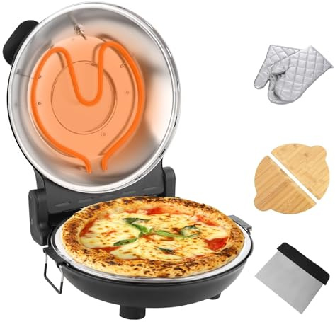 YIBAKE Stone Pizza Oven, 12'' Indoor Electric Pizza Maker, 1200W Countertop Pizza Maker Machine with Dual Temp Control, Crispy Crust Pizzas in Minutes, Black