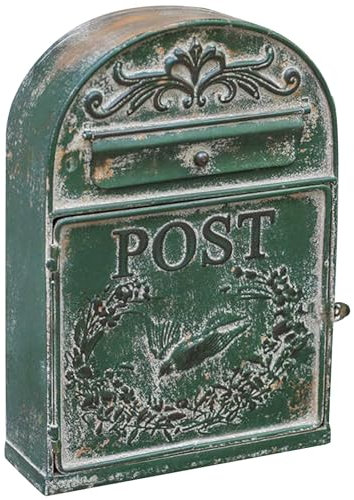 QSNYJPL Grüner Alter Briefkasten, Europäischer Wandbriefkasten aus Eisen, Wind- und Regendichter Postkasten, Ländlicher Retro-brifkasten für den Außenbereich