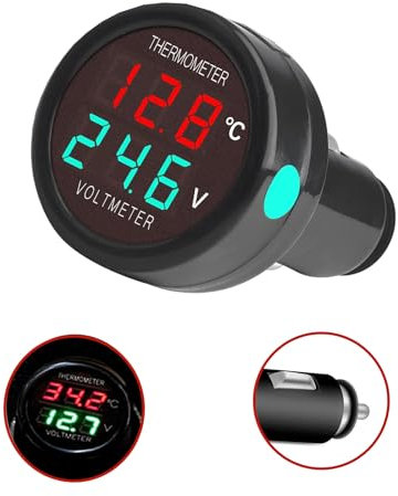 1 Pezzi 2 in 1 Voltmetro Digitale Termometro DC 12V 24V, HUAZIZ tensione batteria misuratore di temperatura monitor tester indicatore di livello per auto camion autobus (Rosso+Verde)