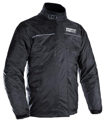 Oxford Rainseal Thermal Waterproof Over Jacket | Motorcycle Rainwear Bike Wet Weather Gear, Black