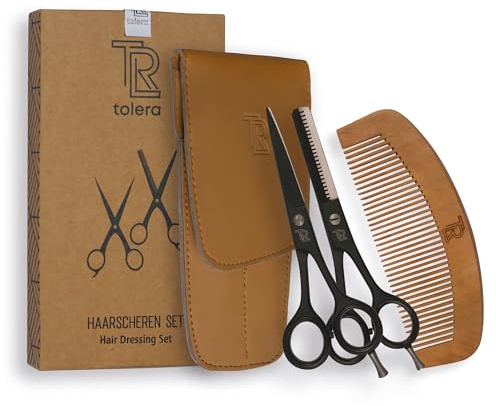 TOLERA® Friseurschere im Set inkl. Kamm & Etui | Haarschere & Effilierschere - scharf & präzise - Unisex Haarschneideschere & Ausdünnschere