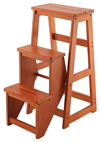 Heavy Duty 2 Step Wooden Ladder Stool Portable Folding Chair for Household Stair Chair Stepladder with Wide Steps