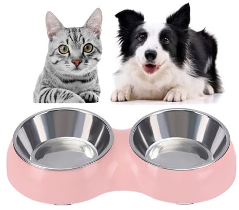 Camiter Gamelle 2 en 1 en acier inoxydable pour chien et chat - Gamelle multifonction pour nourriture et eau - Rose