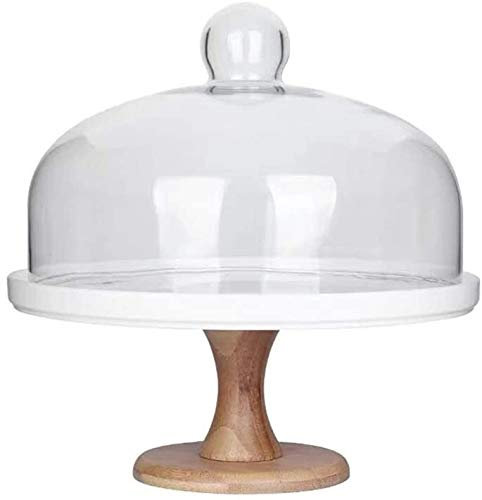 Plateau à Desserts avec dôme en Verre, présentoir à pâtisseries, Plateau à Fromage, Chocolat au Lait, Plateau à collations (Taille : 20 cm) (24 cm)