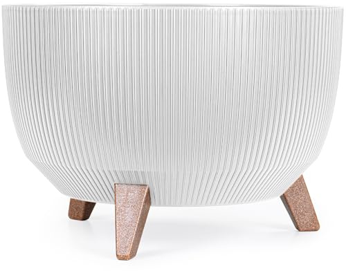 KONZEPT Macetero con patas – Maceta grande de plástico redondo de 40 cm – Moderna y resistente a la intemperie, para interior y exterior