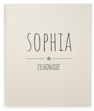 hellomini Zeugnismappe A4 personalisiert, Ringordner mit Namen, Leinen-Ordner für Schulzeugnisse, Geschenk Einschulung Mädchen & Jungen, Schulordner (Schriftzug Dunkel Stern)