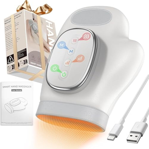 Elektrisches Handmassagegerät mit Wärme und Kompression | Kabelloser Verstellbarer Hand Massager für Finger, Hände und Handgelenke, für Damen und Herren