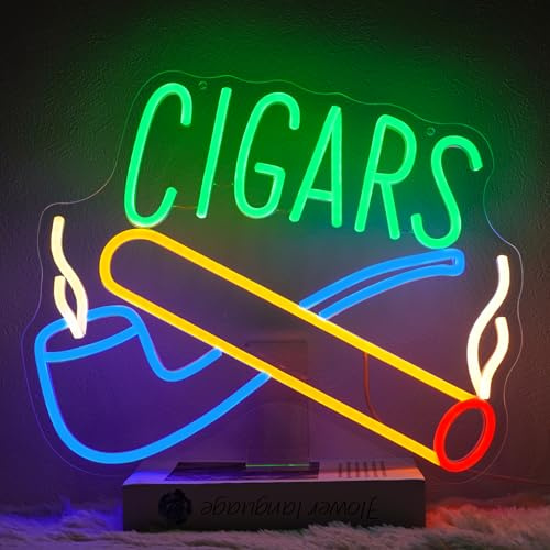Runalosa Cigars Neon Sign for Business Dimmable Cigar Lounge Neon Light Sign for Wall Decor Smoke Led Signs for Home Bar Party Man Cave Pub Smoking Shop Recreation Room Decor Gift 15.4 x 12.6