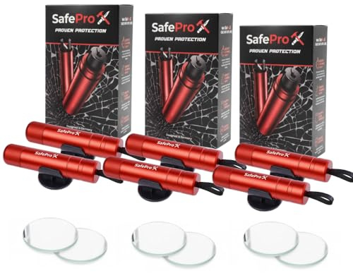 SafePro X Nödhammare för bil - fönsterbrytare och bältesskärare - kompakt räddningsverktyg för snabb olyckshjälp och säkerhet på språng (6-pack)