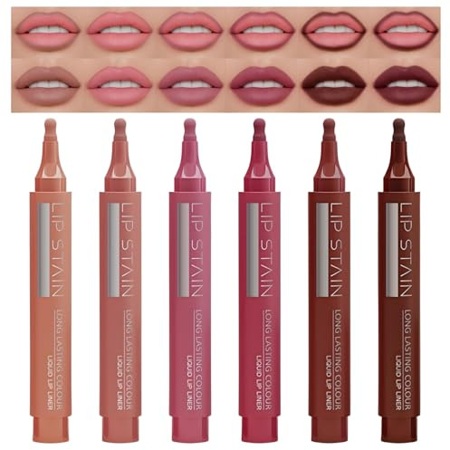 Set de 6 delineadores de labios mate, pintalabios líquido y delineador de labios 2 en 1, set de pintalabios cremosos, pigmentados, lápiz de maquillaje labial resistente al agua de larga duración