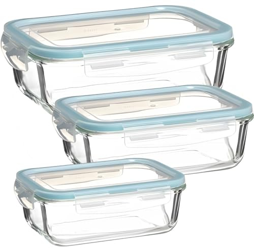 LS-LebenStil Glas Frischhaltedose Cook & Close 3´er Set luftdicht auslaufsicher mit Deckel Ventil Meal Prep Boxen Lebensmittel Mikrowelle Gefrierdose Aufbewahrungsbox Vorratsdose Mikrowelle Ofenfest