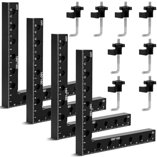 4 Stück 90-Grad Positionierwinkel, 16 cm Rechtwinklige Klemmen aus Aluminiumlegierung, Eckklemmen für Holzarbeiten, Heimwerken, Schubladen & Bilderrahmen