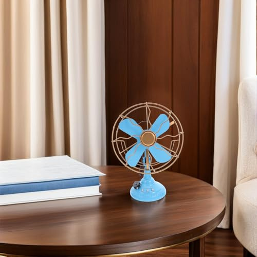 BAZEITFLOW Ventilatore da Tavolo Vintage in Ferro Antico Decorazione Retrò in Metallo per Ufficio e Casa Riproduzione Fan da Scrivania Blu Medio per Foto e Ambienti Creativi