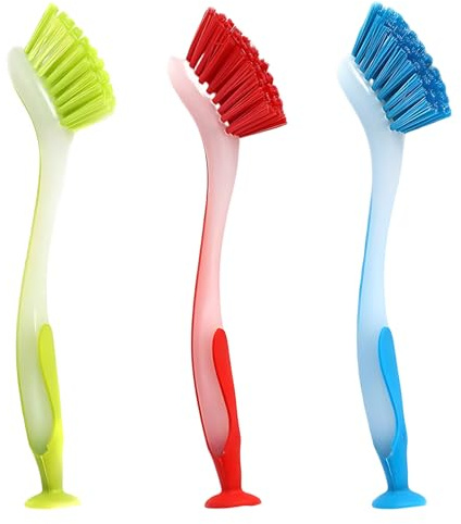 Dish Brushes for Washing Up, 3 Pack Kitchen Brushes for Dishes, Long Handle Dish Washing Brush Set for Deep Cleaning Pots and Pans（Red, Yellow, Blue）