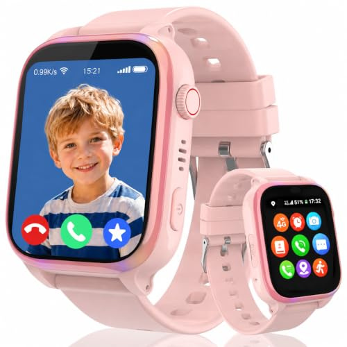4G Montre Connectée Enfant, Montre GPS Enfant Filles Garçons avec Téléphone | SOS, WiFi, Appels/Vidéo/Chat Vocal, IP68 Jeux Réveil, Mode École,Montre Intelligente Enfants Cadeau
