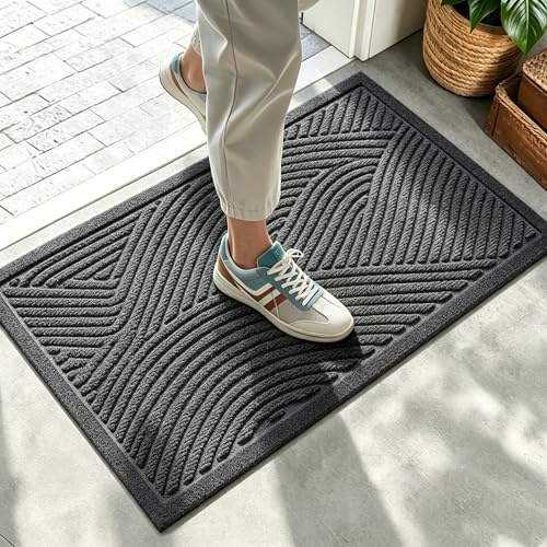 Mlying Fußmatte Innen, rutschfeste Schmutzfangmatte für Innen und Außen, 43x73 cm, Waschbar, Wetterfest, Ideal für Eingang, Haustür, Patio, Flur, Garten (Grau)