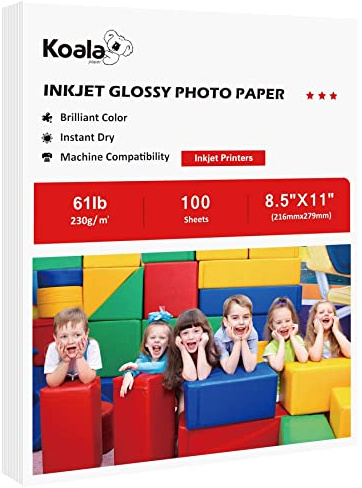 Koala Heavyweight Photo Paper High Glossy 8.5x11 Inches for Inkjet Printing 100 Sheets 61LB