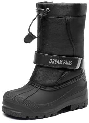 DREAM PAIRS KIDS Botas de Nieve Invierno Ninos con Forro Calido Zapatos de Senderismo con Cordones Impermeables Acolchados Pesados NEGRO KAMICK Talla 31EU/13US