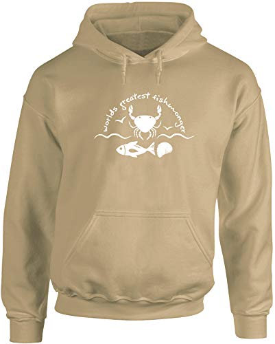 Hippowarehouse World's Greatest Fishmonger Unisex Hoodie Hooded top (Specific Size Guide in Description) Sand
