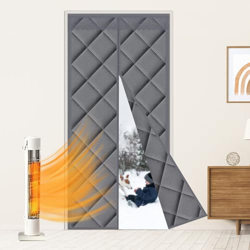 Liveinu Wärmeschutzvorhang Magnet Thermo Türvorhang Isolier Schutz Panel-Isolierung Thermovorhang Verdunklungsgardine Wasserdicht Winddicht Geräuschisolierung für Balkontür 110x210cm Grau