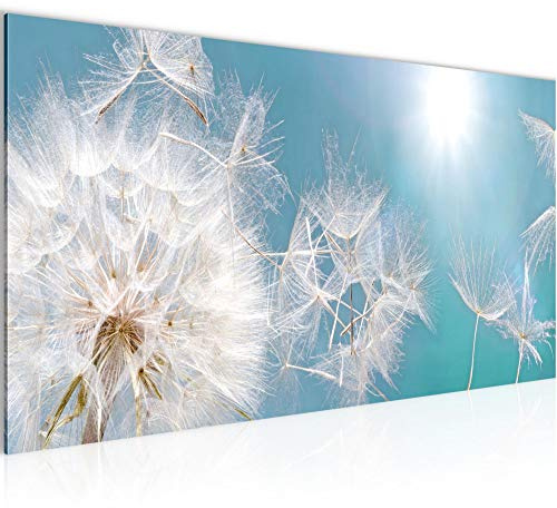 Runa Art Wandbild Pusteblume 1 Teilig 100 x 40 cm Modern Bild auf Vlies Leinwand Natur Wohnzimmer Schlafzimmer Blau 211112b