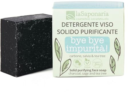 La Saponaria | Bye Bye Unreinheit! – Gesichtsreiniger reinigend, fest, reinigend, fest mit Kohle, Salbei und Teebaum, 70 g