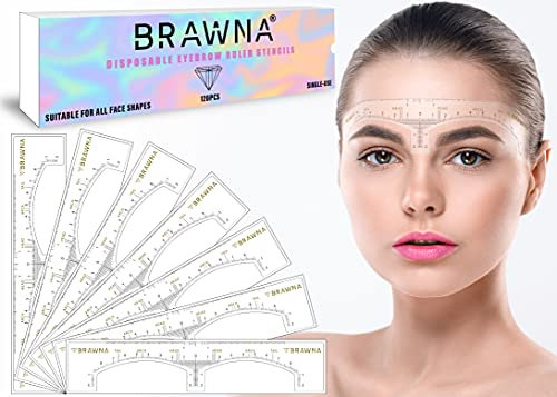 Brawna Eyebrow Ruler Stencil - 120 Pcs Clear Adhesive Eyebrow Shaping, Tinting and Microblading Kit Stencils - Disposable Eyebrow Extensions Shaper Tool for Women - Microblading Supplies