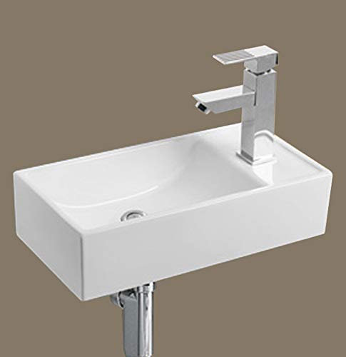 Omeere 41x21,5cm - Lavabo de cerámica baño,rectangular,Lavabo sobre encimera,Lavamanos Cuarto de Baño, tamaño pequeño,lavabo suspendido